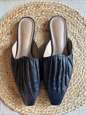 Sam Edelman Black Ruched Leather Slip-On Mules